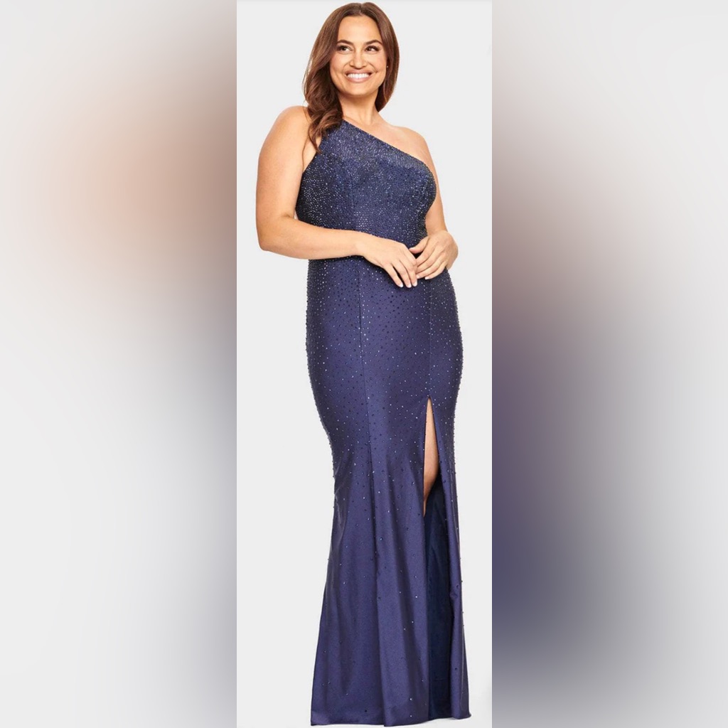 Faviana 9352 Navy Plus Size One Shoulder Strappy Back Dress Prom Formal Gown 22w